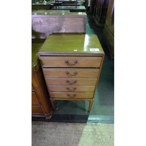 708 - An Edwardian light mahogany music cabinet with 5 fall front drawers with brass drop handles