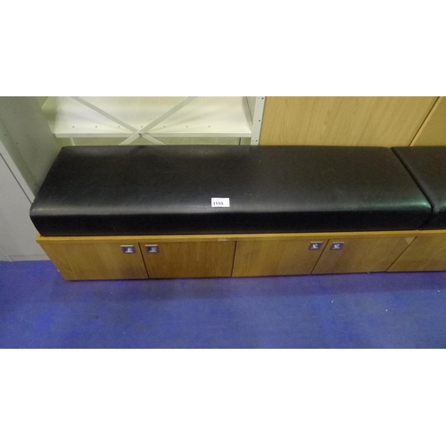 1155 - 1 wooden bench with black upholstered top and four small doors under