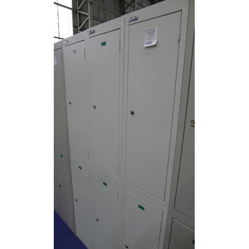 1157 - 3 light grey metal two person personnel lockers supplied with all keys