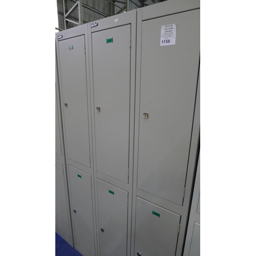 1158 - 3 grey metal two person personnel lockers supplied with all keys