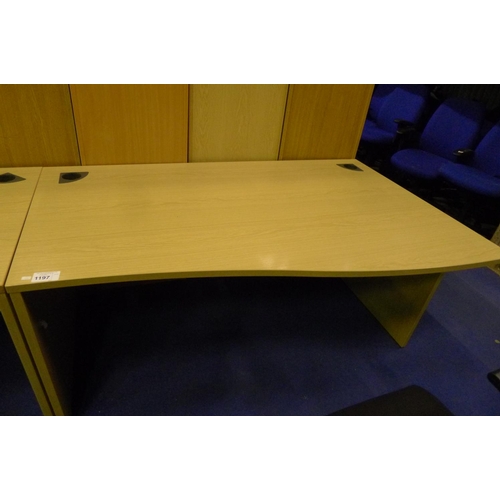 1197 - 1 wood effect wavefront office table with 1 underwork pedestal