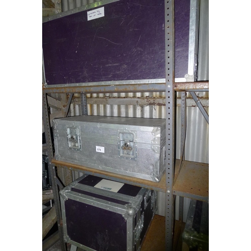 579 - 3 various small flight cases. Contents of 1 bay / 4 shelves