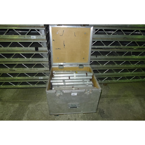 596 - 1 flight case containing a qty of alloy tube stage / deck legs - 55cm