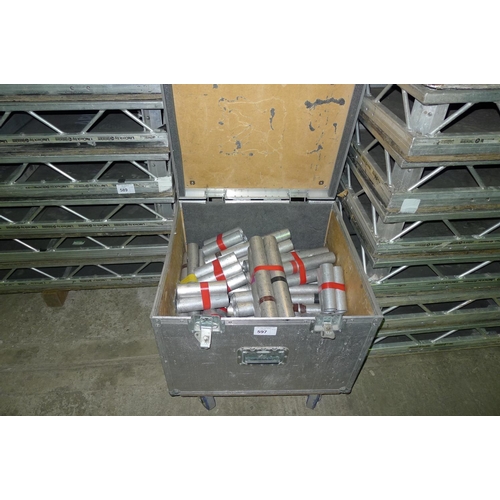 597 - 1 flight case containing a qty of alloy tube stage / deck legs - 16cm