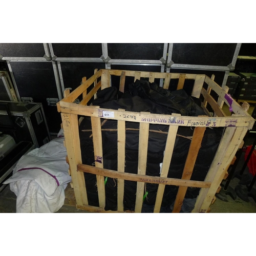 611 - 1 wooden crate containing a quantity of various black out drapes & 1 large white backdrop (on pallet... 