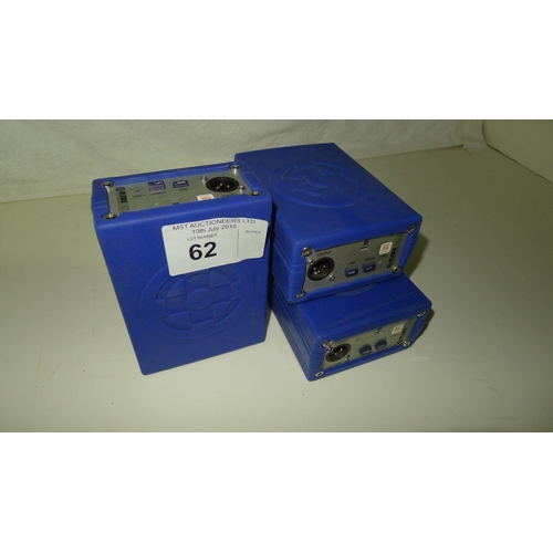 62 - 3 active direct injection boxes by Klark Teknik type DN100