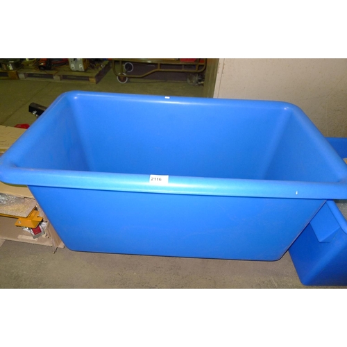 2116 - 1 large blue plastic wheeled tub