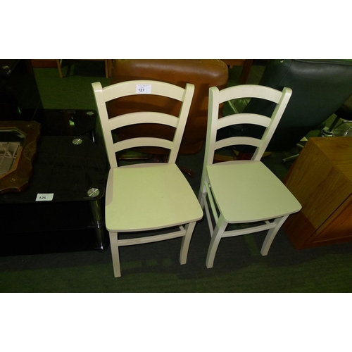 127 - 2 light painted ladder back dining chairs