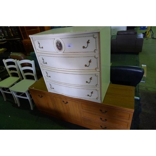 128 - 1 cream chest of drawers and 1 wood effect sideboard