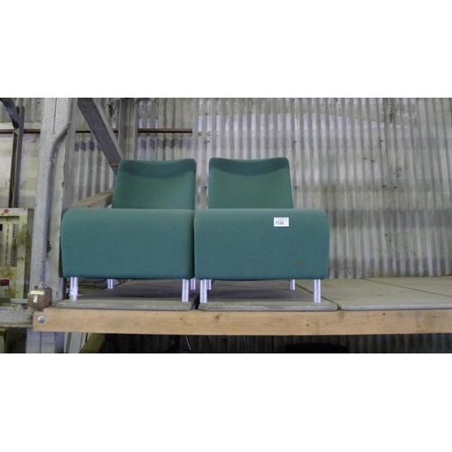 1122 - Two green upholstered reception chairs