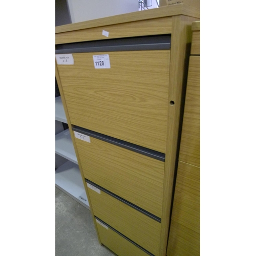 1128 - 1 wood effect 4 drawer filing cabinet (wide handles) - please note that the lock is missing