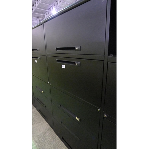 1134 - 1 black metal multi store cabinet by Twinlock - comprising 3 drawers, 1 shelf with fold down front a... 