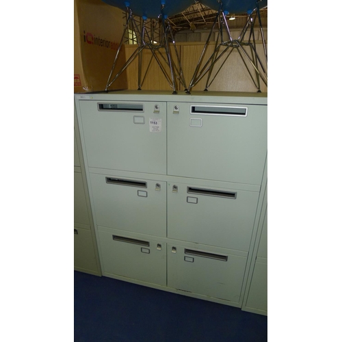 1153 - 1 light green metal six person personnel locker with post slot doors and supplied with all keys