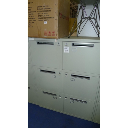 1155 - 1 grey metal six person personnel locker with post slot doors and supplied with all keys