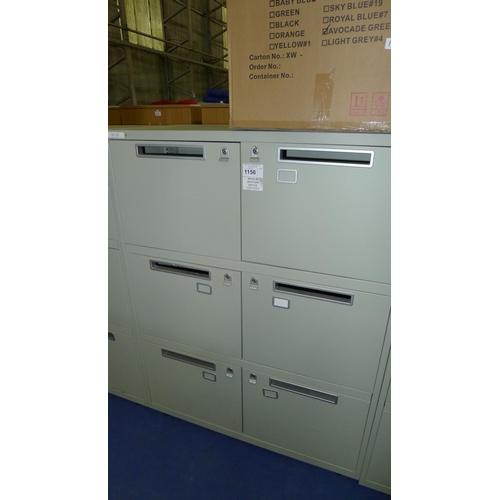 1156 - 1 grey metal six person personnel locker with post slot doors and supplied with all keys - please no... 