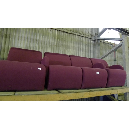 1222 - 4 burgundy upholstered reception seats