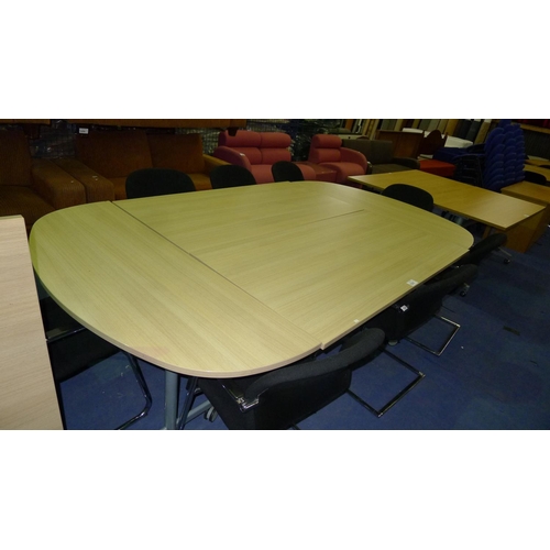 1237 - A 4 section  wood effect meeting room table comprising of 2 wheeled rectangular tables with tipping ... 