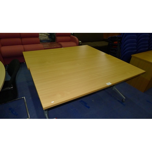 1238 - 2 wood effect rectangular wheeled office tables with tipping tops