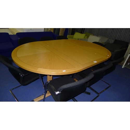 1241 - A 3 section  wood effect meeting room table with black inlay comprising of 1 wheeled rectangular tab... 