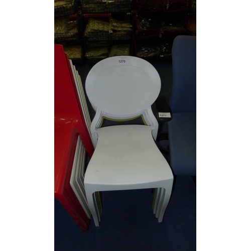 1270 - 4 plastic stacking chairs - 3 x white & 1 x green