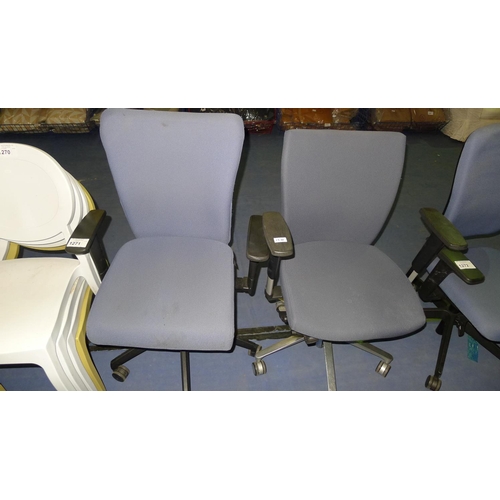 1271 - 2 blue upholstered office swivel chairs