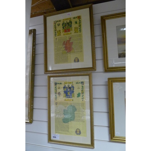 606 - 2 gilt framed armorial pictures