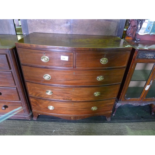 790 - A 19th Century mahogany bow front chest of two short and three long graduated drawers with cock bead... 