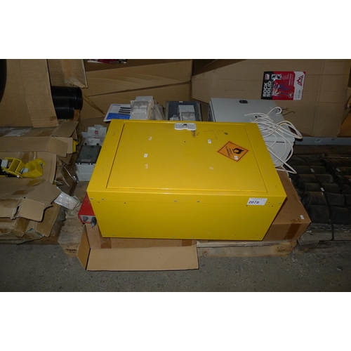 2078 - 1 pallet containing a quantity of various items including a flammable products cupboard (no key), el... 