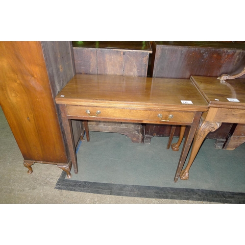 722 - An inlaid mahogany rectangular top fold-over tea table with one drawer on tapered legs