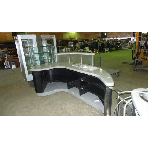 1678 - 1 large mobile two piece shop counter & prep unit comes fitted with cupboards,  shelves,  a small ha... 