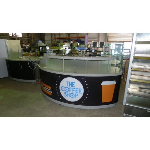 1678 - 1 large mobile two piece shop counter & prep unit comes fitted with cupboards,  shelves,  a small ha... 