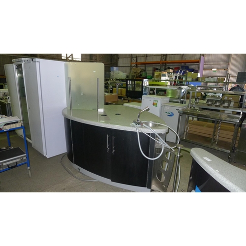 1678 - 1 large mobile two piece shop counter & prep unit comes fitted with cupboards,  shelves,  a small ha... 