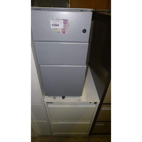 1084 - 1 white metal 2 drawer filing cabinet & 1 pedestal