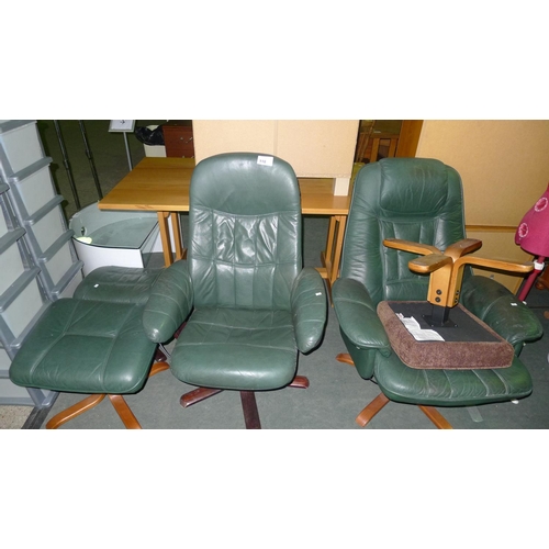 118 - 2 green upholstered easy chairs, 2 green upholstered foot stools & 1 other foot stool