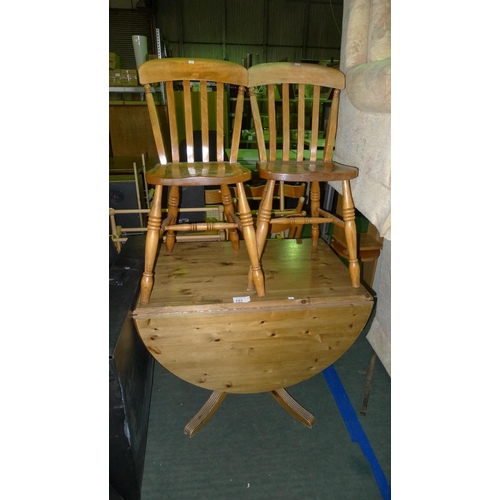 121 - 1 pine drop leaf table & 2 chairs