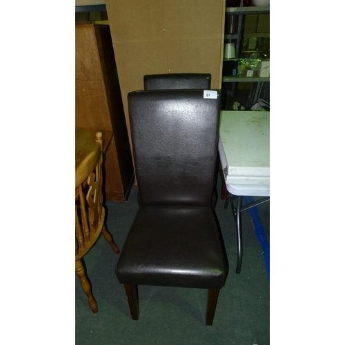 97 - 2 brown upholstered dining chairs