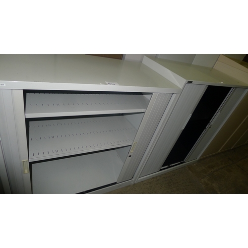 1074 - 2 grey metal shutter front cabinets - medium size