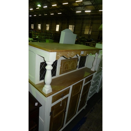 91 - 1 wood / partially painted dresser with 1 door above and 3 doors / 2 drawers below