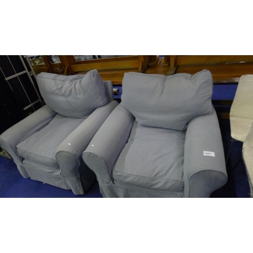 1241 - 2 light blue upholstered armchairs