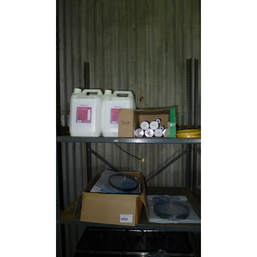 3068 - A quantity of various items comprising PVA glue, Gripfill glue, silicone & 8 small unused bandsaw bl... 