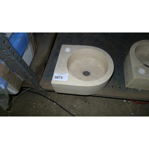 3073 - 1 small basin milled from solid limestone