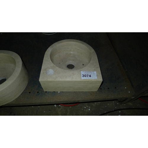 3074 - 1 small basin milled from solid limestone