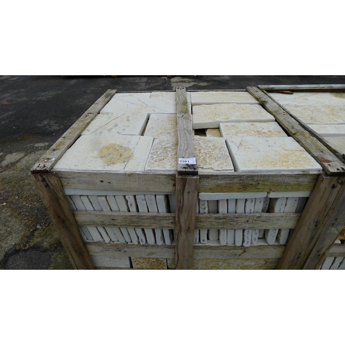 3301 - 1 wooden crate containing a quantity of various size limestone floor tiles - contains approx 18-20 s... 