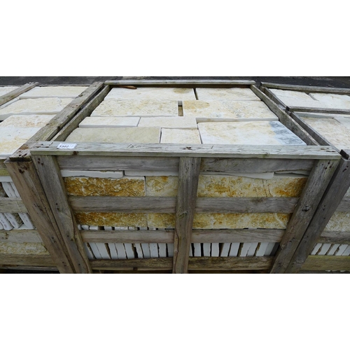 3302 - 1 wooden crate containing a quantity of various size limestone floor tiles - contains approx 18-20 s... 