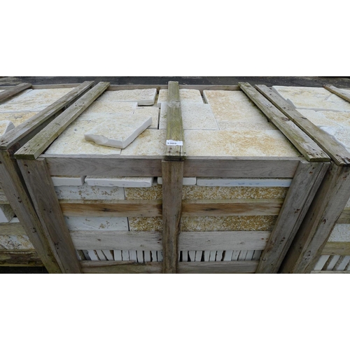 3305 - 1 wooden crate containing a quantity of various size limestone floor tiles - contains approx 18-20 s... 