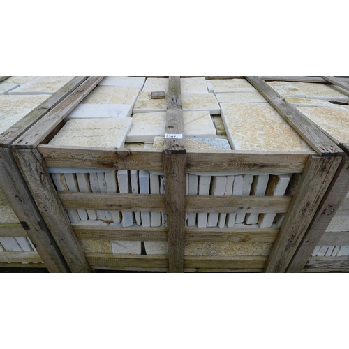 3307 - 1 wooden crate containing a quantity of various size limestone floor tiles - contains approx 18-20 s... 