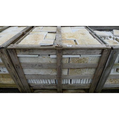 3308 - 1 wooden crate containing a quantity of various size limestone floor tiles - contains approx 18-20 s... 