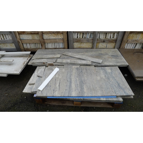 3311 - 1 pallet containing various pieces of mottled coloured polished stone kitchen worktop - please view ... 