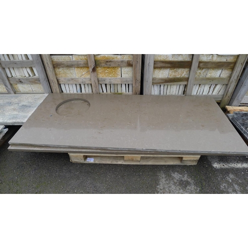 3312 - 1 pallet containing 2 pieces of brown coloured polished stone kitchen worktop each approx 2.08m x 91... 