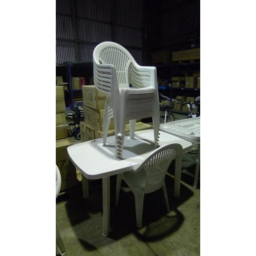 69 - 1 white plastic garden table & 8 chairs